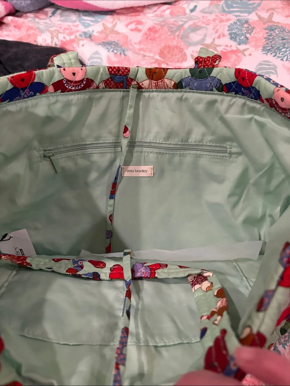 Vera Bradley east west tote in toasty teddies